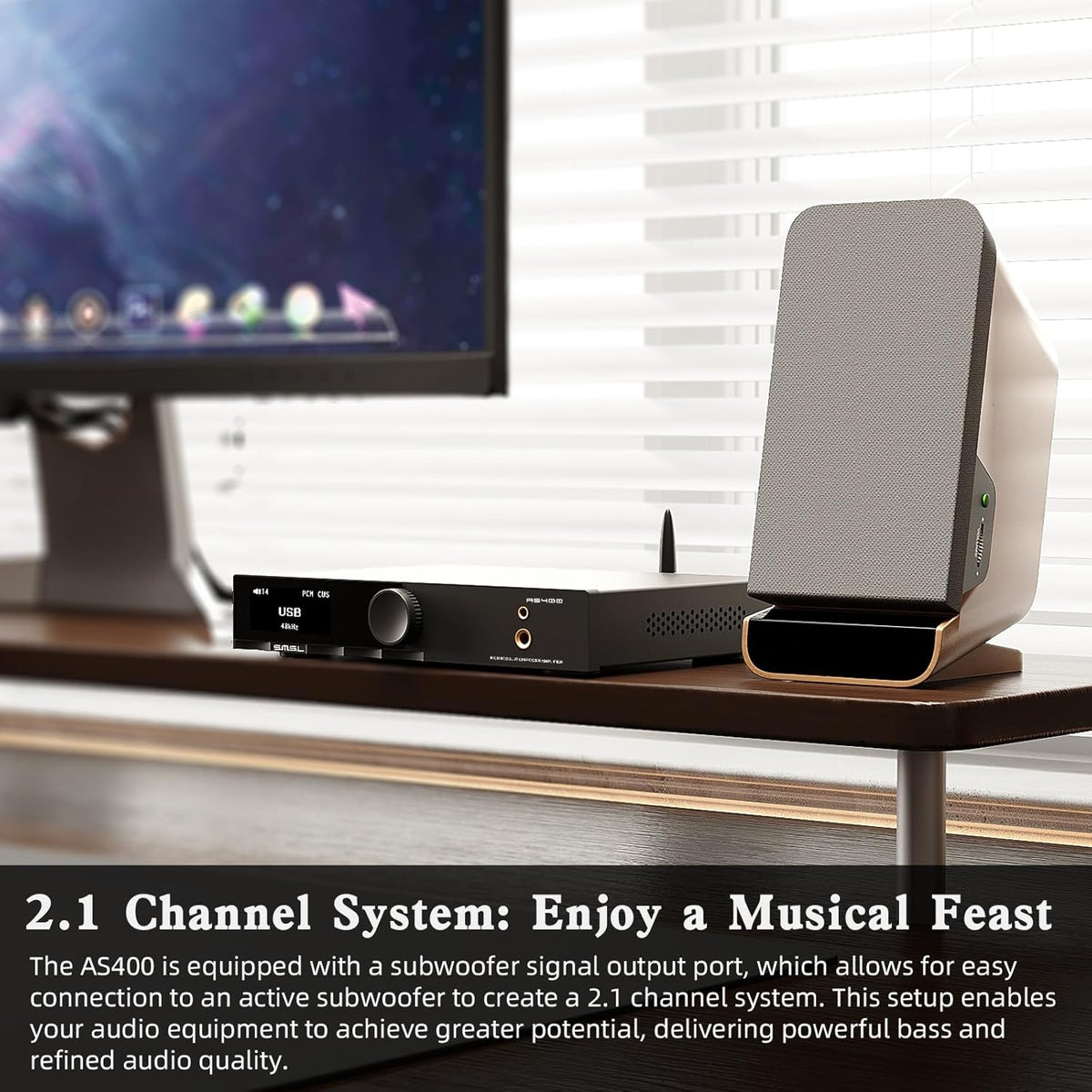 SMSL AS400 versterker DAC hoofdtelefoonversterker 165 W x2 2.1 kanalen MA5332MS MM Phono Amp Bluetooth 5.1 CS43131 MQA CD DAC voorversterker 4,4 mm / 6,35 mm RCA/BT/USB/Opt/Coax/Phono