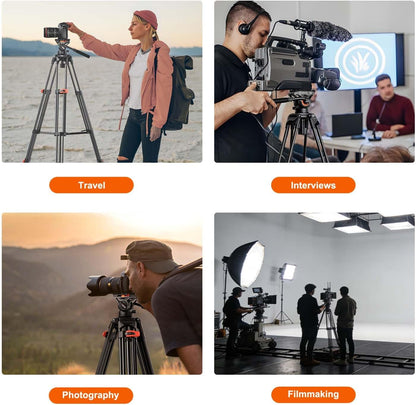 Statief Camera 186 Cm – Camerastatief – Fotostatief – Videostatief – Driepootstatief – 360° Draaibaar & +90°/-75° Kantelbaar – 10 Kg Draagvermogen