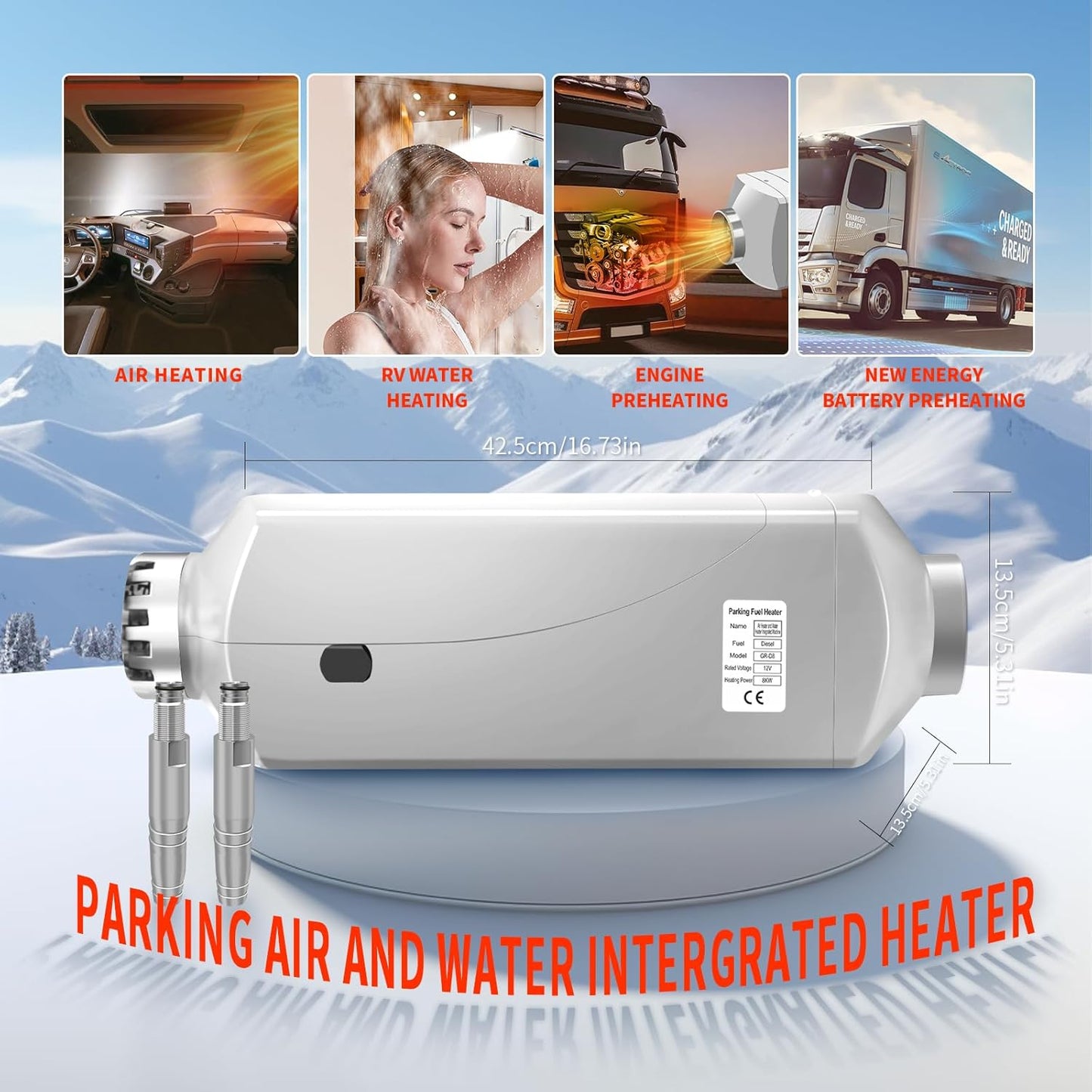 Standkachel Diesel – Dieselverwarming – Dieselkachel 12V – Camperkachel – RV Kachel – 8 kW Vermogen – Water- en Luchtverwarming Met LCD Afstandsbediening
