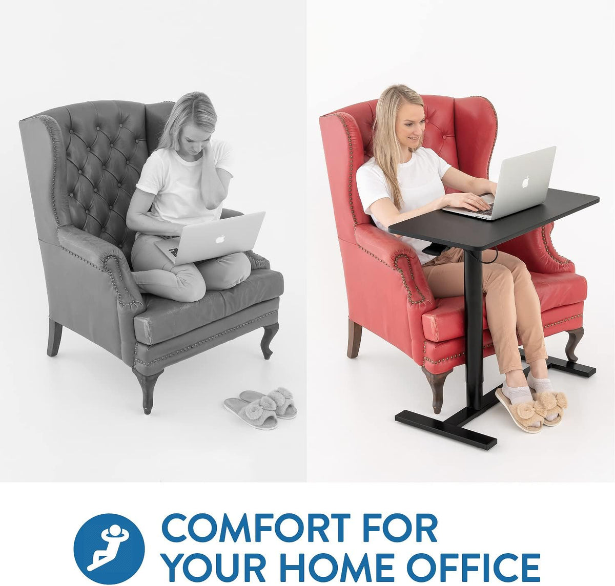 Tatkraft Bliss Airlift Pneumatisch Zit-Staand Laptopbureau met Wielen, Verstelbare Hoogte 73,7 – 114,3 cm Moeiteloos Gaslift Regeling, Mobiele Rolbare Laptopstandaard voor Thuiskantoor, Groot