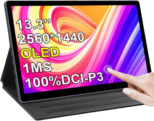 OLED Portable Monitor 2K 13.3'' Touch Screen, USB C Mobile Screen, 54000:1, QHD 100% DCI-P3 1Ms For Laptop, PC, Game Consoles, Etc. - QUORE