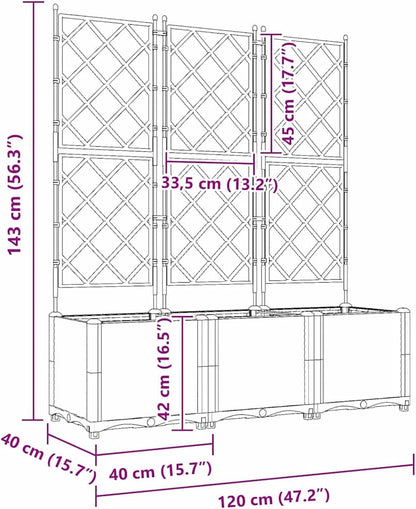 Gecheer Trellis 42002908 Tuinplantenbak, 3 stuks, wit, 120 x 40 x 143 cm, bloembak, bloembak, bloempot, voor balkon, tuin, terras, bloemen - QUORE