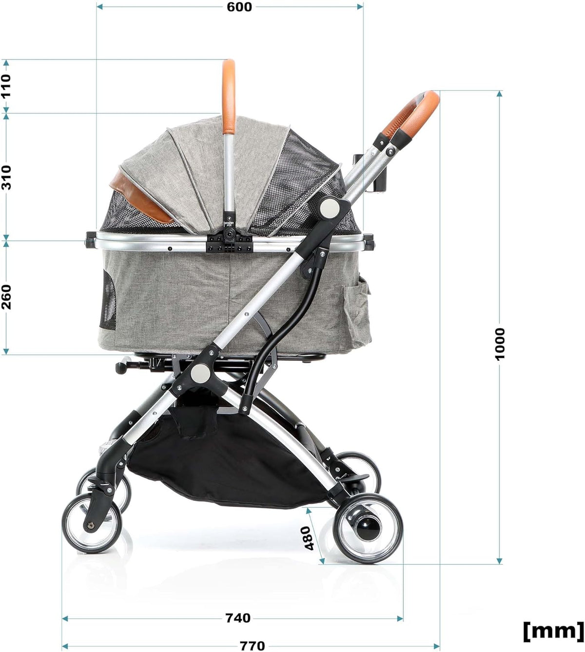 Fudajo hondenwagen 2-in-1 hondenbuggy inklapbaar grijs huisdierwagen honden met mand en plank