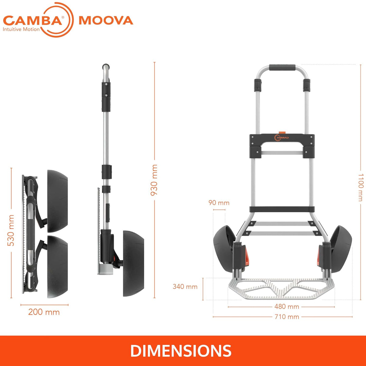 CAMBA Moova Hand Truck; Folding Cart and Dolly; Stair Climbing Wheel Technology; Heavy Duty 220lbs Load Capacity