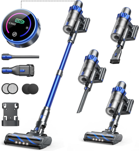 Stofzuiger Draadloos – Steelstofzuiger – Kruimeldief – Zakloze Stofzuiger – Handstofzuiger – 450W Krachtige Zuigkracht – 55 Min Batterijduur & LED Anti-Klit Borstel