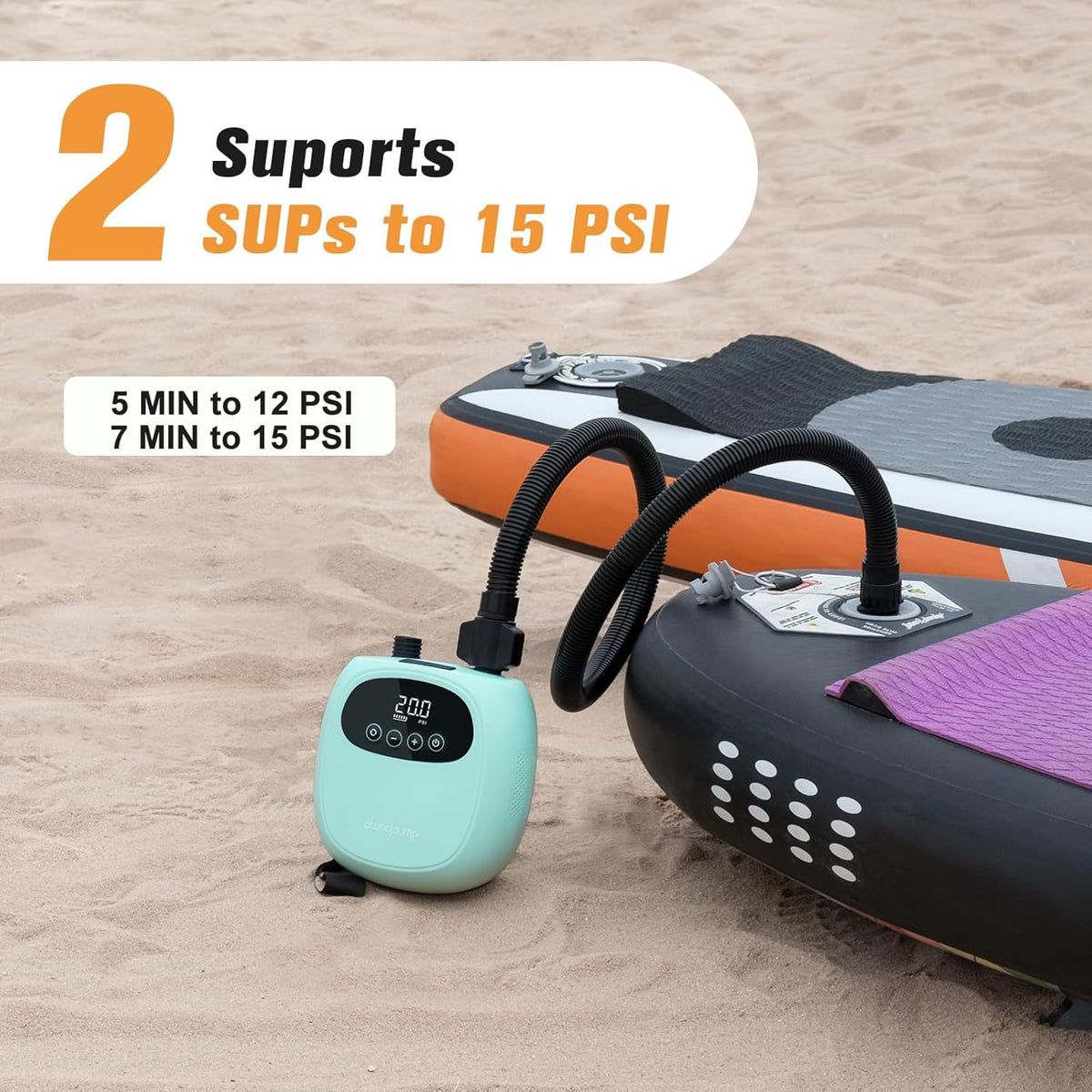 dwndpump Elektrische SUP-pomp, 20 psi, oplaadbare SUP-pomp met accu, draagbare luchtpomp, opblazen en leeg laten lopen, als powerbank, paddle boardpomp, ook voor kajaks, windvleugels