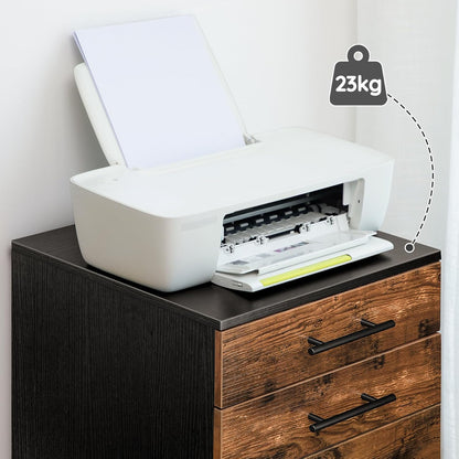 HOOBRO Archiefkast, Rolcontainer met 5 Laden, Houten Bureaukast, Commode Opbergkast, Industriële Stijl, Eenvoudige Montage, Rustiek, Donkerbruin en Zwart EBF05WJ01