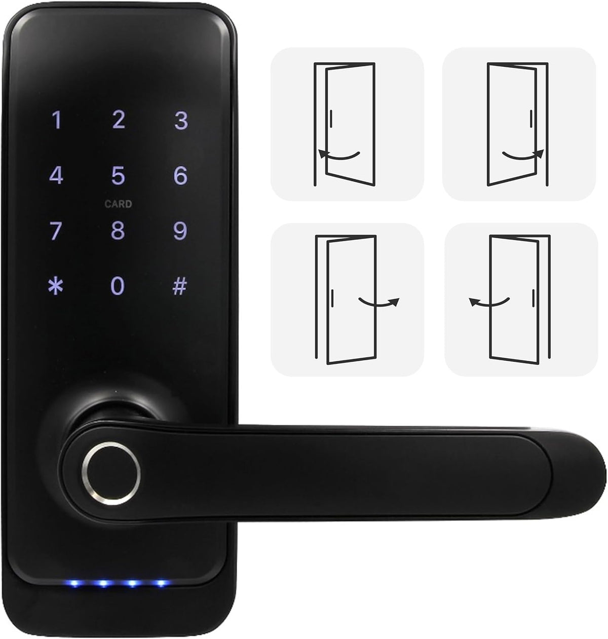 EURA ELH-01H4 Smart deurslot met handgreep, codeslot, 13,56 MHz nabijheidslezer, biometrische lezer, app TTLock/TTHotel, IP65, universele vergrendelafstand, zwart