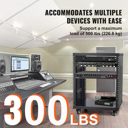 VEVOR 12U AV-rackstandaard, 500 lb-capaciteit, netwerkstereo-opname studiorek met afsluitbare zwenkwielen ronde en vierkante gaten, speciale ventilatieopeningen voor 19 inch audio video muzikale en