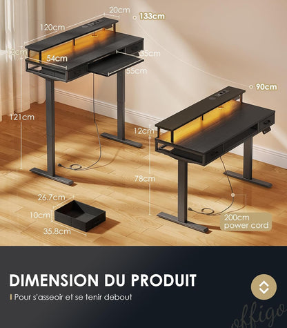 Bureau Verstelbaar – Zit-sta Bureau – Elektrisch Bureau – Computerbureau – Schrijftafel – In Hoogte Verstelbaar 78-120 cm – Met 2 Lades en USB Poorten