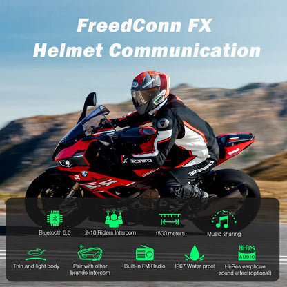 Motorfiets Bluetooth Headset Helm Intercom FreedConn FX Motorfiets Communicatie Systeem Intercom/Voice Assistant Trigger/Boom & Soft Mic voor Alle Soorten Helmen Zilver (2 Pack)