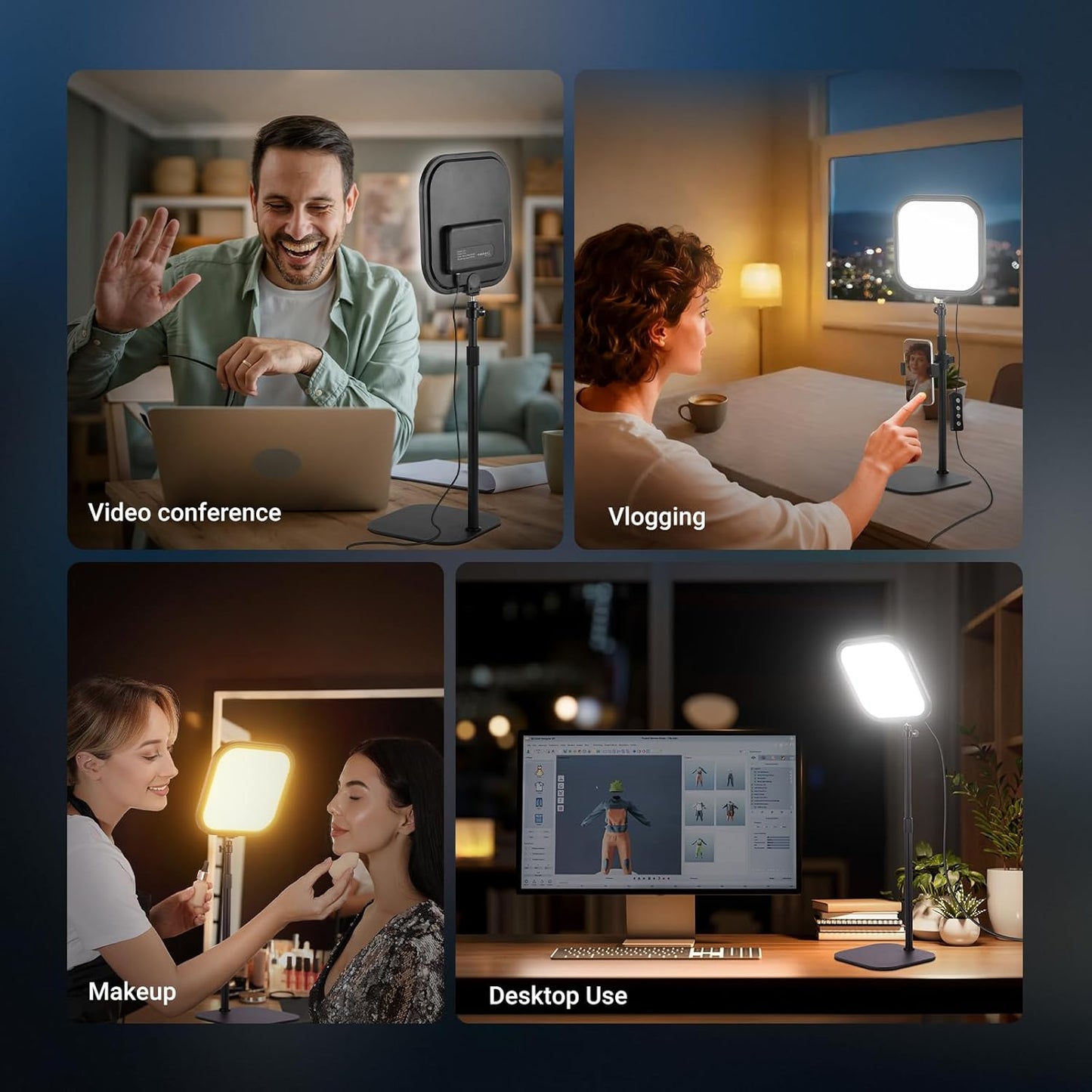 NEEWER Basics L220 Videolamp, 27,9 cm (10,8 inch), met houder, 15 W, Bi-Color Edge Lit Full Screen Desk Light CRI95+ voor laptop, webcam, zoom, calls, streaming-opnames, 2 stuks