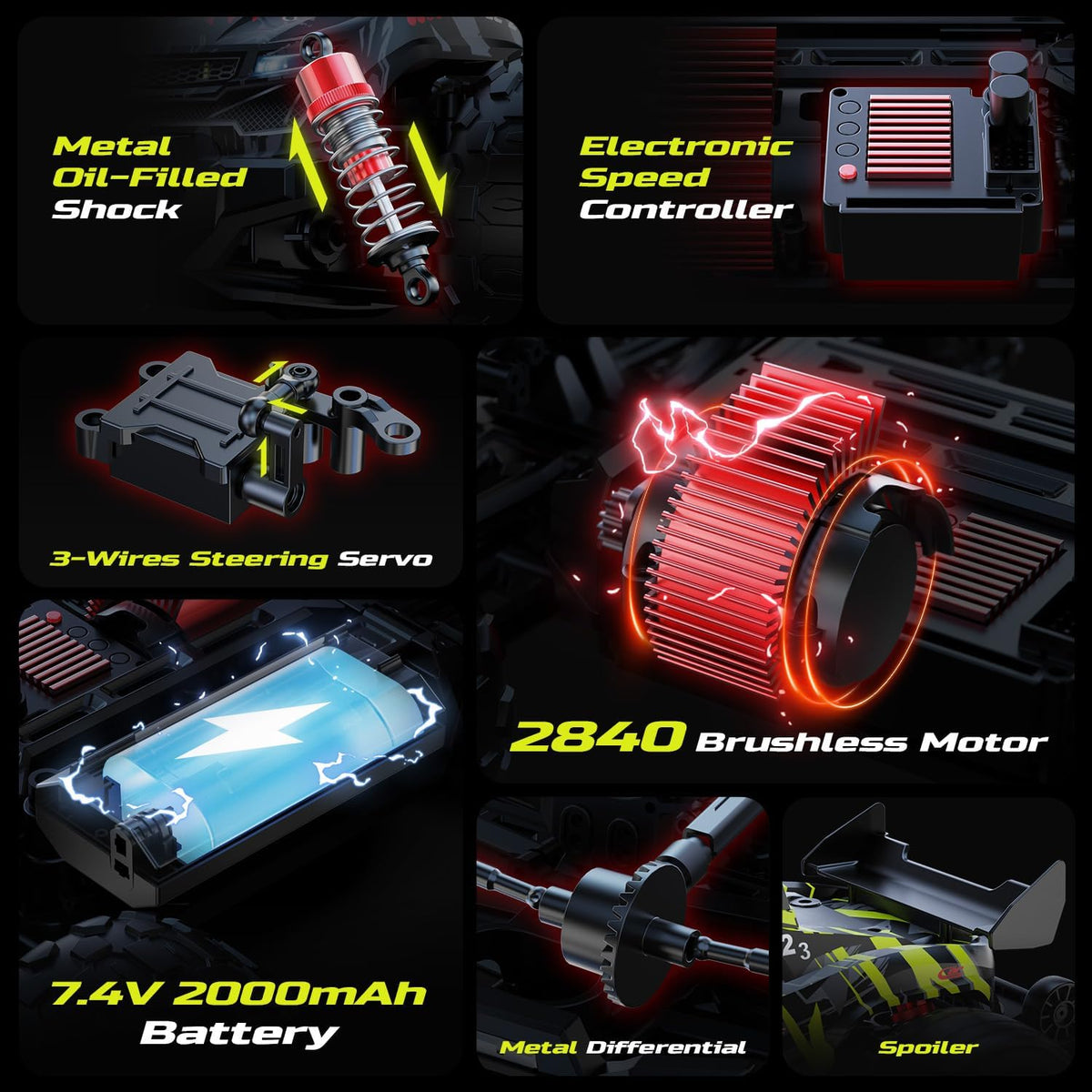 <font dir="auto" style="vertical-align: inherit;"><font dir="auto" style="vertical-align: inherit;">        DEERC 1:14 Brushless RC Car for Adults, 43MPH 4WD Off-Road RC Truck with 7-Color LED Lights, Metal Oil Shock Absorbers, 2x7.4V High-Capacity Batter