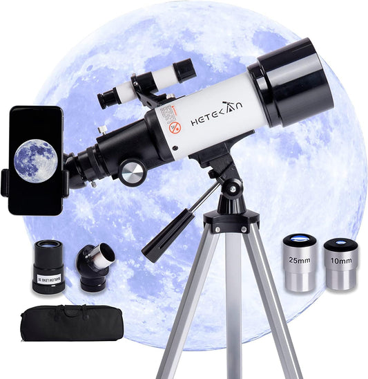 Telescoop, Astronomie Telescoop voor Volwassenen Kinderen Beginners, 70mm Opening 400mm AZ Mount Refractor-Telescoop met Statief, Zoeker en Telefoonadapter