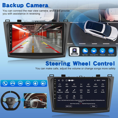 2G+64G Android Car Stereo for Mazda 3 2009-2013, 9 inch Touchscreen Radio with Wireless Carplay & Android Auto/WiFi/GPS/Bluetooth/EQ/FM RDS Radio+Backup Camera +Mic