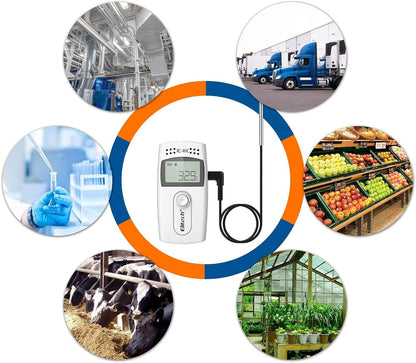 Elitech Datalogger voor temperatuurgegevens, dubbele sensor, groot meetbereik, USB, PDF, LCD, datalogger RC-4HC, 5 stuks