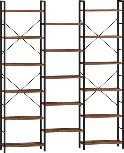 Hzuaneri Bookshelves, Freestanding Shelves, 17 Shelves, 6 Layers, Adjustable Distance, 24 x 152 x 186 cm, Load Capacity 340 kg, Living Room, Office Vintage Brown-Black BC10101B