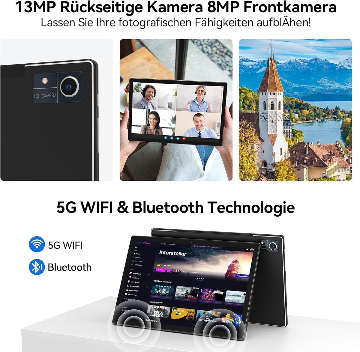 FEONAL Tablet 10 inch met 16 GB RAM + 128 GB ROM (1TB TF)