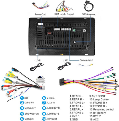 Podofo Android 2 Din autoradio met GPS-navigatie, Bluetooth, 24 bureaubladthema's, 9 inch autoradio met scherm met WiFi, FM/RDS, spiegellink, achteruitrijcamera (2+32G)