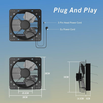 Regelbare afvoerventilator 300 mm – Shutterventilator – Wandventilator – Afzuigventilator – Ventilatieventilator – 1650 m³/u luchtverplaatsing – Verzinkt stalen frame met automatische kleppen