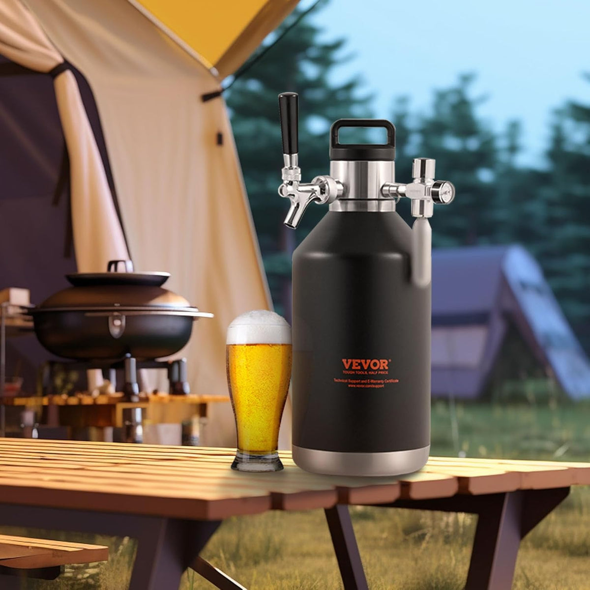 VEVOR Beer Growler Tap System, 120 oz 4L Mini Fat, 304 Roestvrij Staal Onder Druk Bier Growler, Keg Growler met Drukweergave, CO2 Regulator Kraan, Lekvrije Ring Voor Tocht, Homebrew, Craft Bier