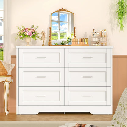TEENFON 6 Drawer Chest of Drawers for Bedroom, Multifunctional Storage Cabinet, Dresser with Drawers, Suitable for Bedroom, Living Room, Dining Room and Hallway, White, 107×35×75.5cm - QUORE