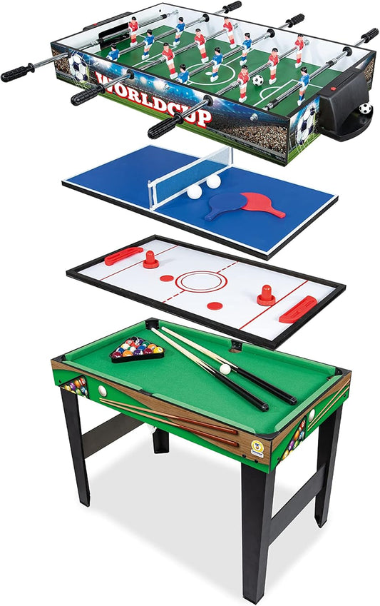 Teorema 67359 4-in-1 Wooden Game Table Football Table Tennis Air Hockey Billiards Size 96 x 86 x 68 cm - QUORE
