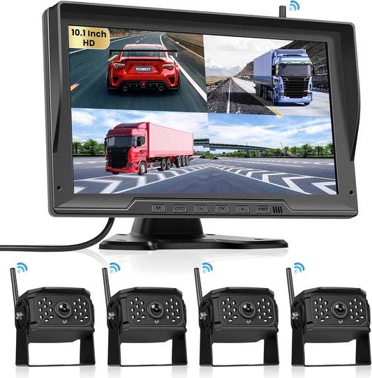 Hodozzy 4 draadloze digitale achteruitrijcamera met 10,1 inch IPS-scherm, IP68 waterdichte achteruitrijcamera, stabiele digitale signalen, groothoek nachtzicht, 720P DVR-camera voor auto/RV/LKW