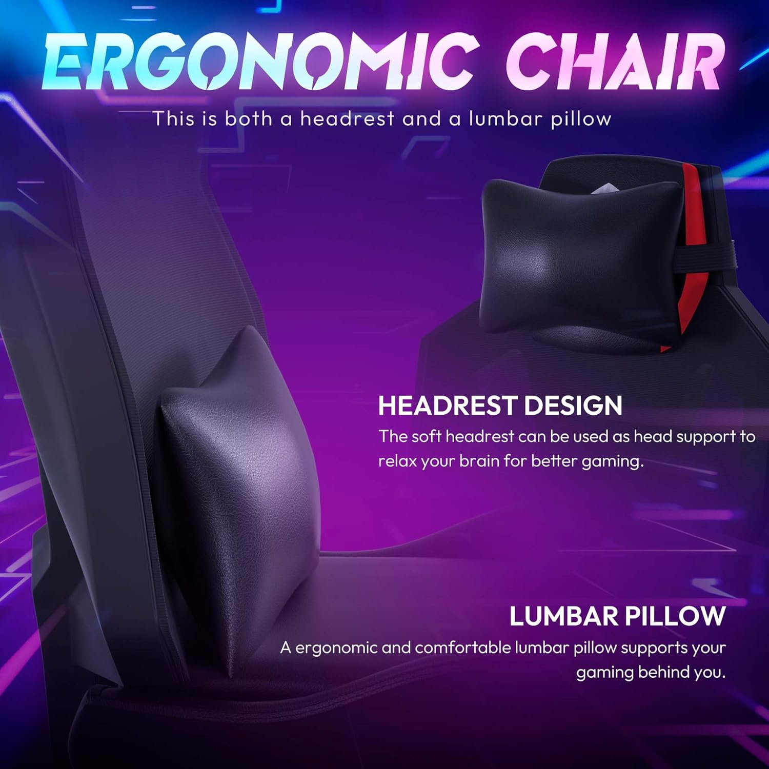 Dowinx LED Gaming Chair with Adjustable 5D Armrests, RGB Ergonomic PU Leather Gaming Chair with Adjustable Lumbar Support for Adults (Red) - QUORE