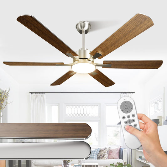 Airwit 132 cm grote plafondventilator met verlichting, dubbelzijdige vleugels, stille plafondventilator met afstandsbediening en omkeerbare DC-motor voor slaapkamer en woonkamer