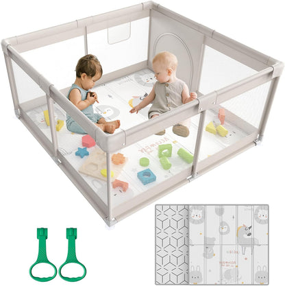 Baby Playpen 120 x 120 cm, Baby Playpen with Play Mat - QUORE