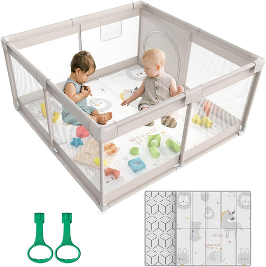Baby Playpen 120 x 120 cm, Baby Playpen with Play Mat - QUORE