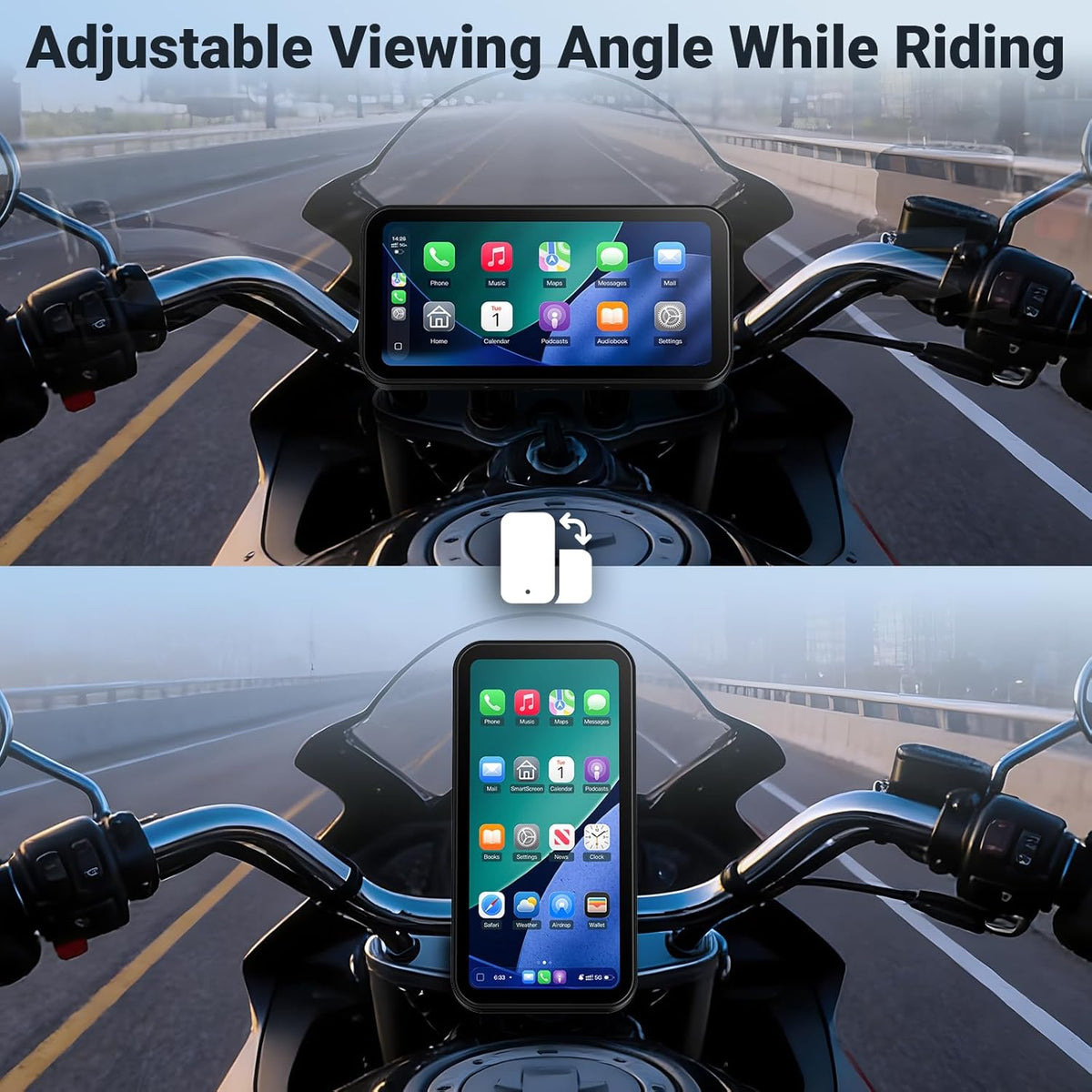 622 Draadloos CarPlay scherm voor motorfiets, 6 inch Motobike waterdicht touchscreen met lichtdetectie, ondersteunt draadloze CarPlay en Android Auto, Bluetooth Trans, GPS-navigatie