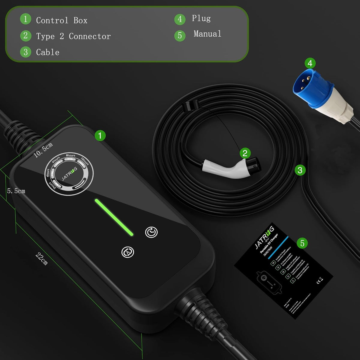 EV Laadstation – EV Charger – Elektrische Oplader – Type 2 Laadkabel – Draagbaar Laadpunt – 12 Meter Kabel – Instelbare Laadsterkte 8A-32A – Veiligheidschakelaar
