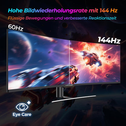LC-Power LC-M49-DFHD-144-C-Q Ultrawide Gaming-Monitor, gebogen, 49 inch (1500R, QLED-VA, 144Hz, DFHD 3840 x 1080, AMD FreeSync™ Premium, HDR 400, levendige kleuren)