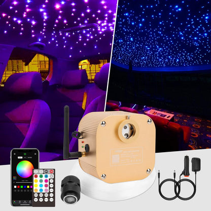 CHINLY Bluetooth 16 W RGBW Twinkle LED Fiber Optic Star plafondlampen kit app / afstandsbediening 300 stuks * (0,75 + 1,0 + 1,5 mm) * 3 m voor huis/auto