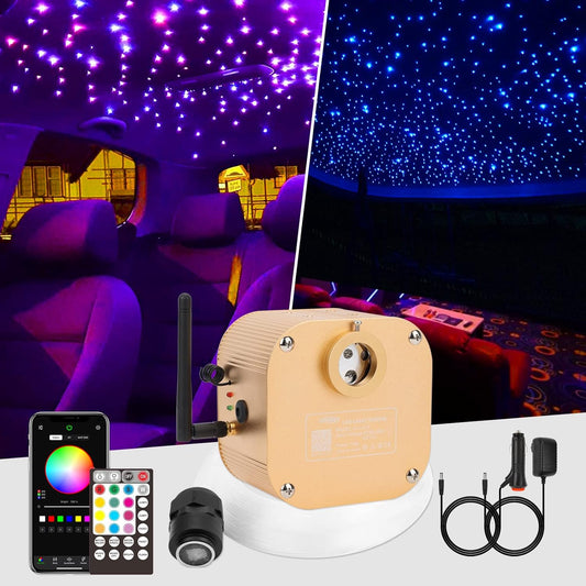 CHINLY Bluetooth 16 W RGBW Twinkle LED Fiber Optic Star plafondlampen kit app / afstandsbediening 300 stuks * (0,75 + 1,0 + 1,5 mm) * 3 m voor huis/auto