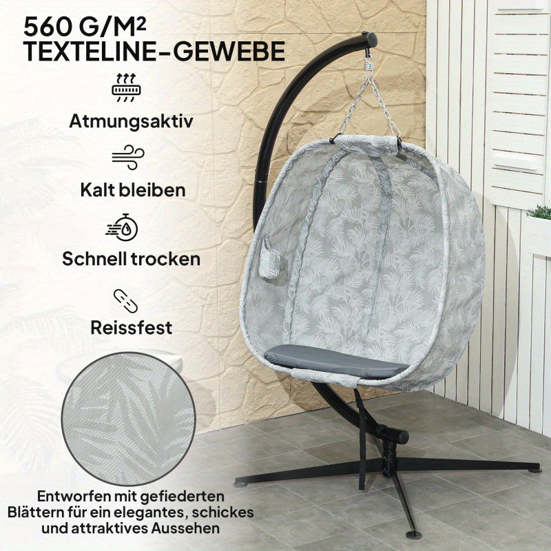 Outsunny egg -shaped hanging chair for the outdoor area foldable wall swing with a frame seat pads hammock for 1 people rock chair indoor outdoor terrace garden gray, Patio Furniture, Cozy Seating, Weatherresistant Material,