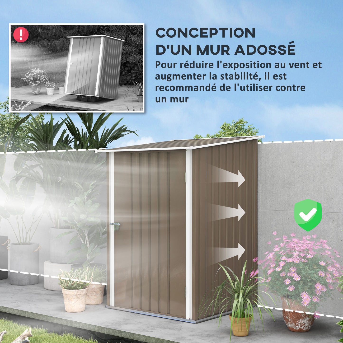 Tuinkast – Tuinschuur – Opslagruimte – Buitenberging – Tuinhok – Compacte 1m² Opbergruimte – Weerbestendig Gegolfd Staal – Afsluitbare Deur Chestnut