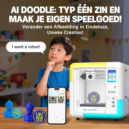 3D-printer – 3D-Printer Voor Thuis – 3D-Printer Voor School – Creatieve 3D-Printer – AI 3D-Printer – Intuïtieve AI-Ontwerpapplicatie – Inclusief 8 Stuks PLA-Filament