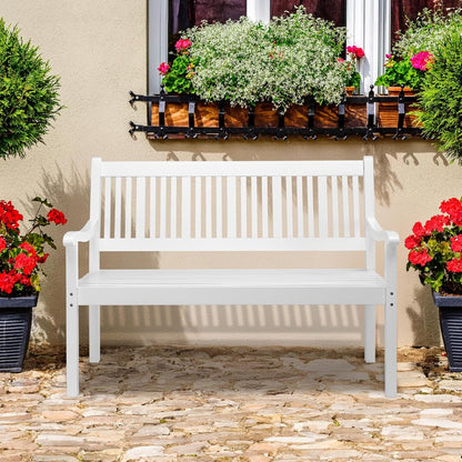 Houten Tuinbank – Buitenbank – Tuinmeubel – Balkonbank – Terrasbank – Weerbestendig Wit – Ergonomische Rugleuning – Draagvermogen 363 kg