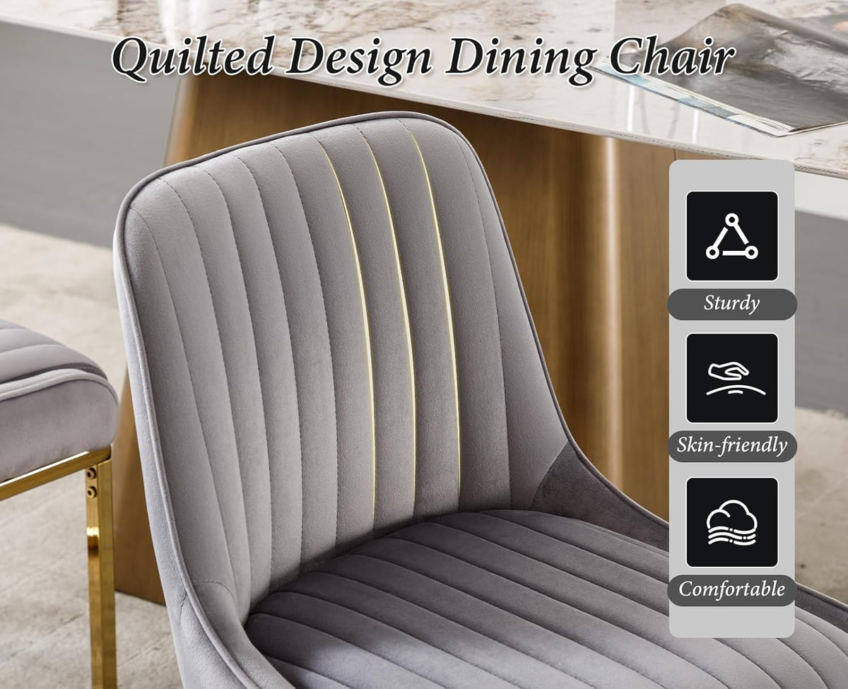 Fluwelen Stoelen – Eetkamerstoelen – Bureaustoelen – Leunstoel – Zetels – Set van 4 – Zacht Fluweel – Robuuste Metalen Poten – Modern Grijs - QUORE