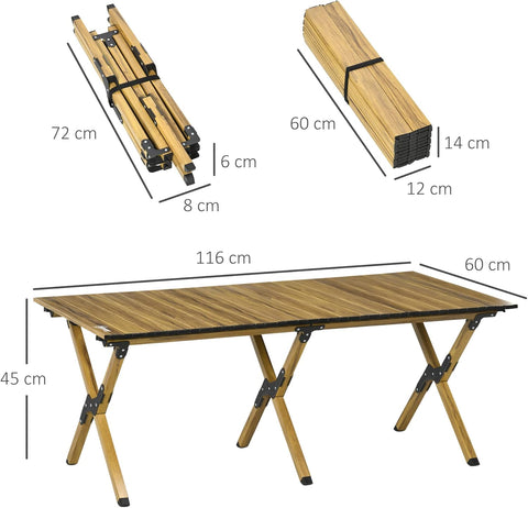 Campingtafel - Tuintafel - Vouwtafel - Oprolbare - Inklapbare - Draagbaar - Lichtgewicht - Stevig - Duurzaam - met Draagtas - 30 kg Maximumgewicht - Aluminum - 116 x 60 x 45 cm - Natuurlijk Hout