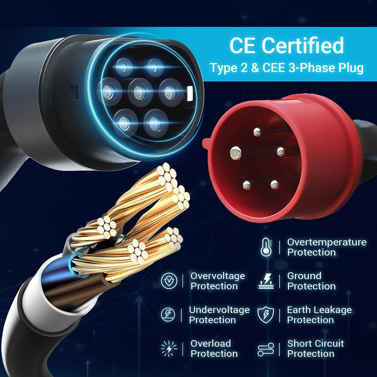 Tera EV oplader type 2 11 KW thuislaadstation Wallbox oplaadkabel elektrische auto met kabelhouder oplaadkabel 3-fasen CEE stekker 16A 5PIN kabel voor EV's en PHEV's Q8 zwart