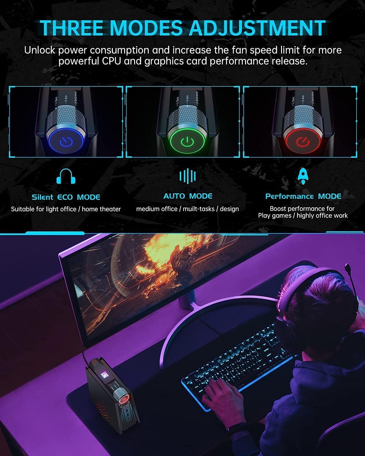 ACEMAGICIAN HISTTON Mini-pc, AMD Ryzen 5 5600U (tot 4,2 GHz), 16 GB DDR4, 512 GB SSD M.2 met 3-modi-aanpassing, HDMI/DP/Type-C/RGB Micro desktopcomputer