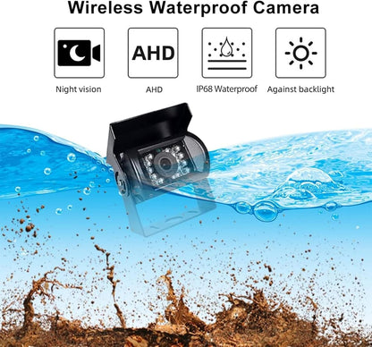 Podofo Draadloze HD Achteruitrijcamera Kit met 7" LCD Automonitor Waterdichte Achteruitrijcamera + Autolader voor Vrachtwagen Bus RV Trailer Graafmachine