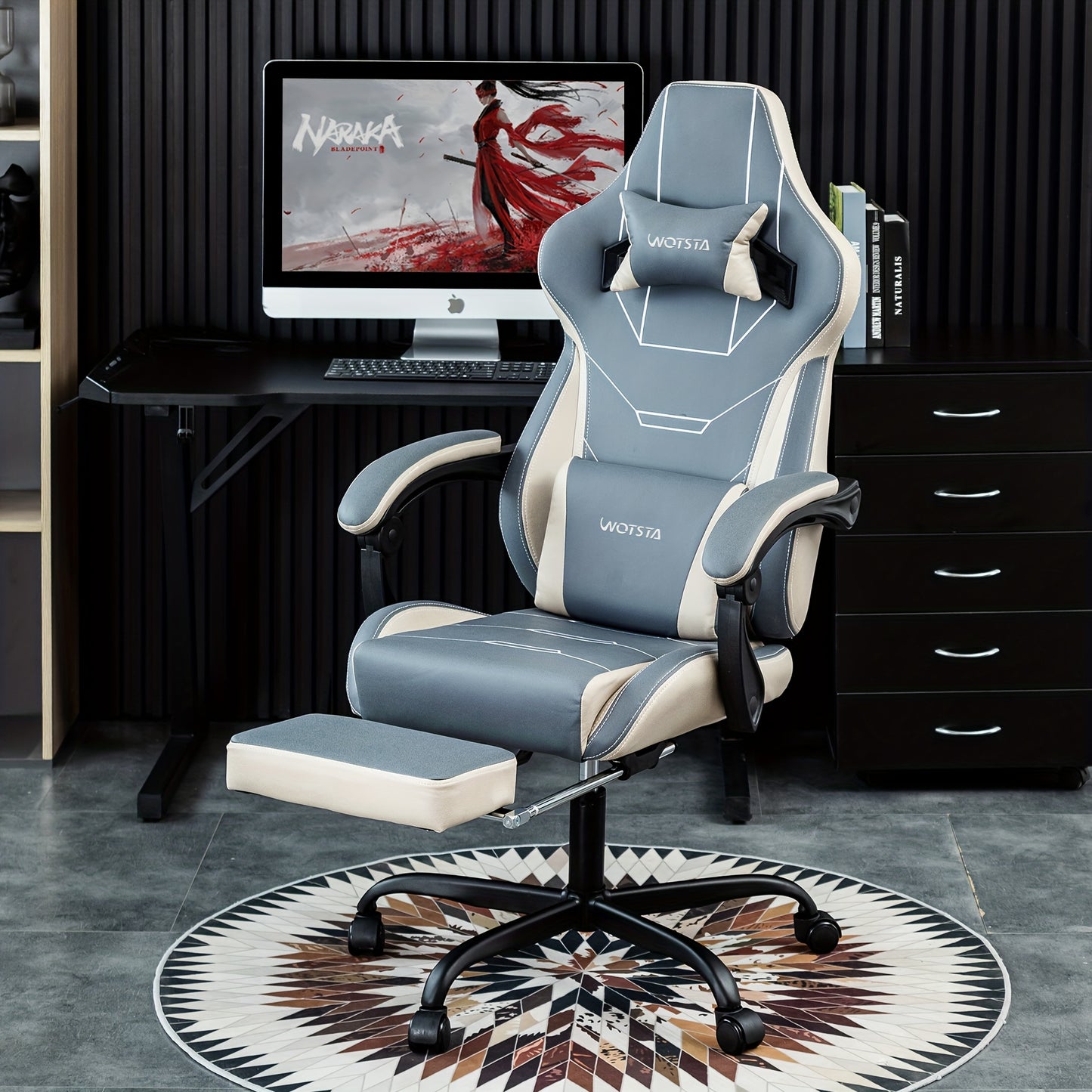 Gamingstoel – Gamestoel – Gaming Chair – Game Stoel – Bureaustoel – Verstelbaar – Met Voetensteun – Ergonomische Lendensteun – Lichtblauw