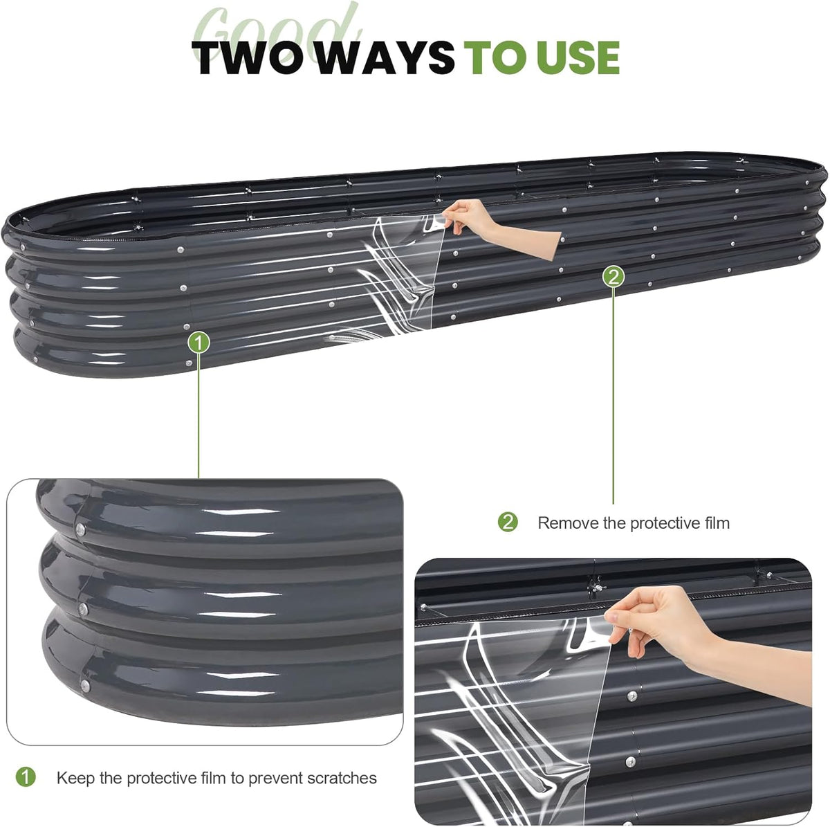 Galvanized Metal Raised Garden Bed Kit - 8x2x1ft Outdoor Planter with Safety Edges & Gloves for Vegetables, Fruits, Flowers.Grey-2pcs - QUORE