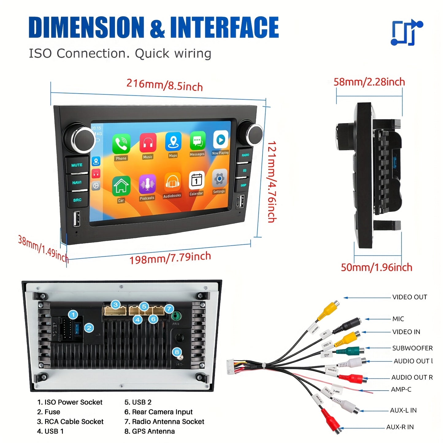 Android 14 Autoradio – Auto Stereo – Multimedia Speler – Navigatie Systeem – Touchscreen Radio – 7 Inch IPS Scherm – 4GB RAM + 64GB Opslag – Bluetooth Android Auto CarPlay
