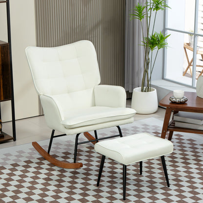 Schommelstoel – Schommelzetel – Schommelstoel Met Voetenbank – Relaxstoel – Wiegstoel – Creme Wit – Zacht Schommelmechanisme – Linnenlook Stof